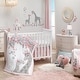 preview thumbnail 1 of 8, Lambs & Ivy Giraffe and a Half Pink/Gray 4-Piece Nursery Baby Crib Bedding Set