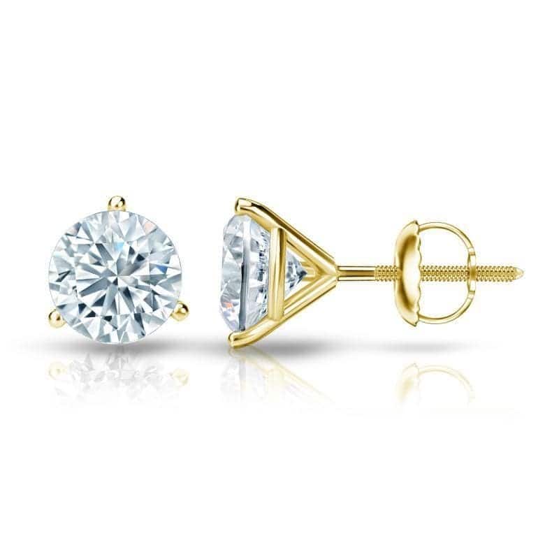 Auriya 2ctw 3 Prong Martini Set Round Diamond Stud Earrings 14K Gold Certified - Yellow