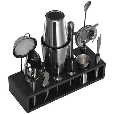 13-Piece Bartender Kit Stainless Steel Cocktail Shaker Set Gunmetal - 12.01 x 4.53 x 11.22 in