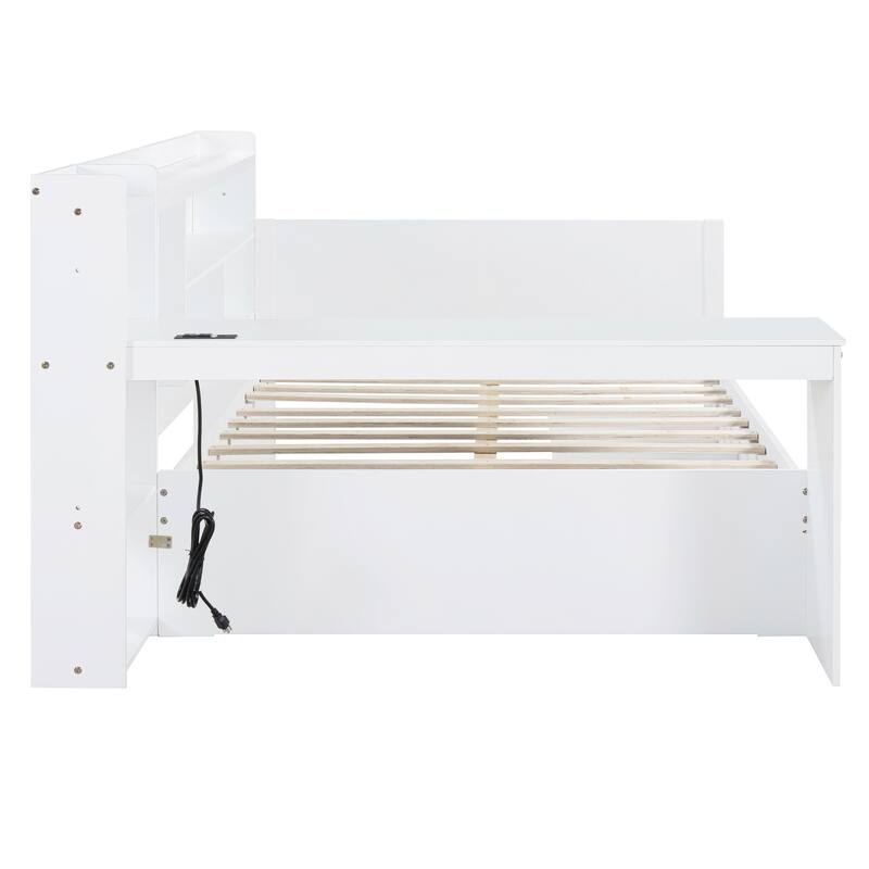Daybed with Storage Drawers, Desk & USB Ports, Twin/Full Size Wooden Frame for Kids & Teens