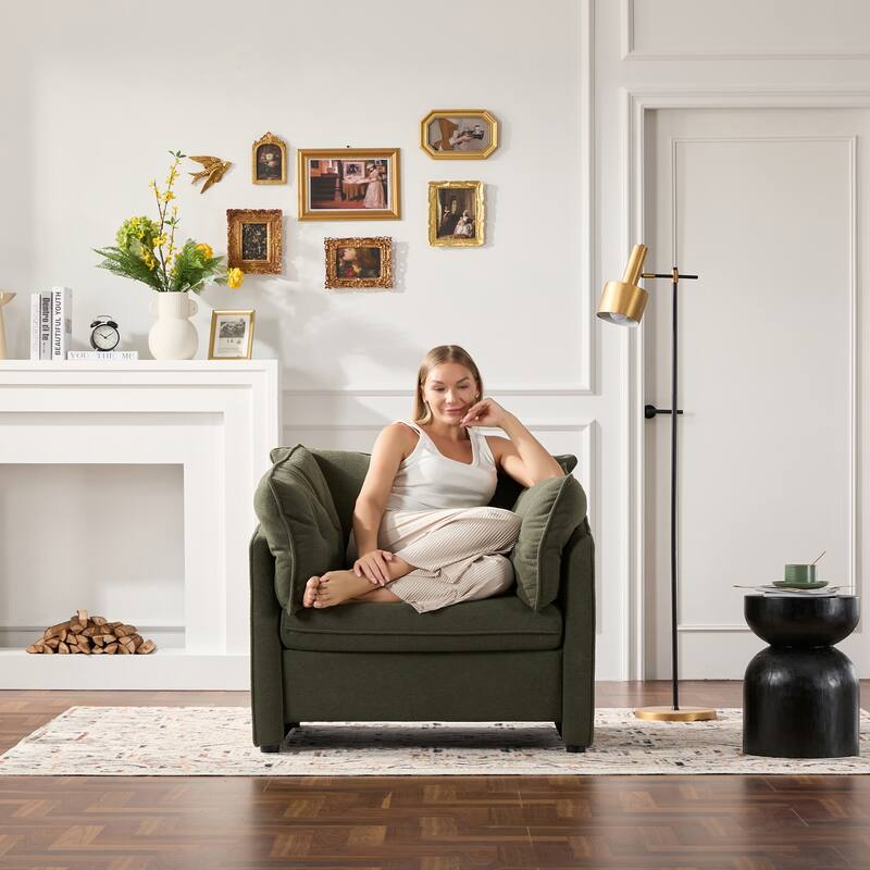 Chenille Lounge Chair with Thick Cushion & Armrests - Green