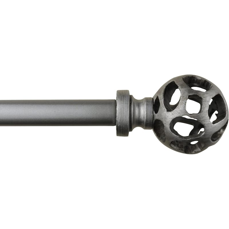 1-inch Diameter Viking Ball Adjustable Single Drapery Curtain Rod - 48"-84" - English Pewter