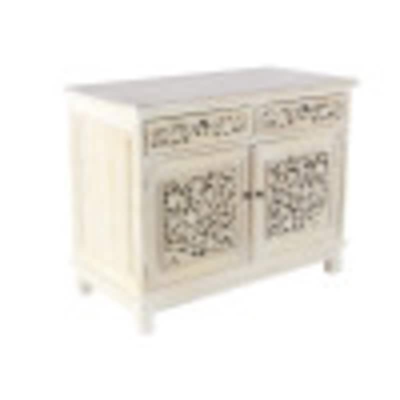 Wood Floral Intricately Carved 2 Door and 2 Drawer Cabinet - White - Roche River Decor - 20"Wx39"Lx32"H - 20"Wx39"Lx32"H - White