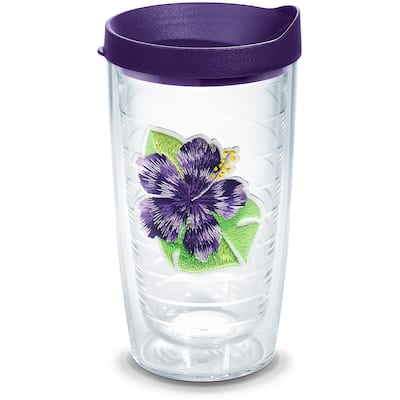 Tervis Tropical Hibiscus Collection Made in USA Double Walled Insulated Travel Tumbler, Island Hibiscus Purple