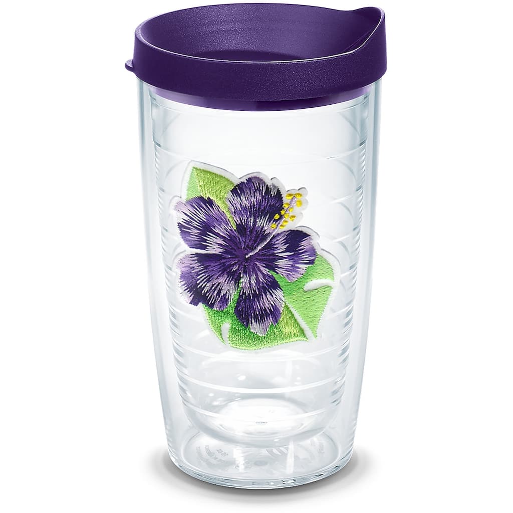 Tervis Tropical Hibiscus Collection Made in USA Double Walled Insulated Travel Tumbler, Island Hibiscus Purple