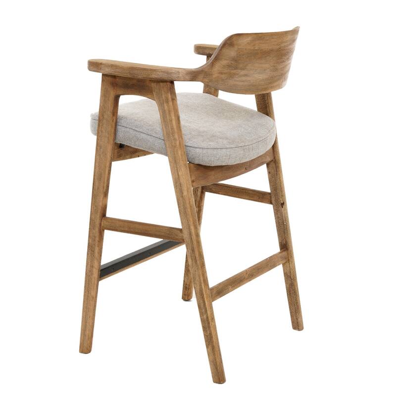 Zsy Barstool Chair w Curved Back, Natural Brown Birch Wood, Anew Gray