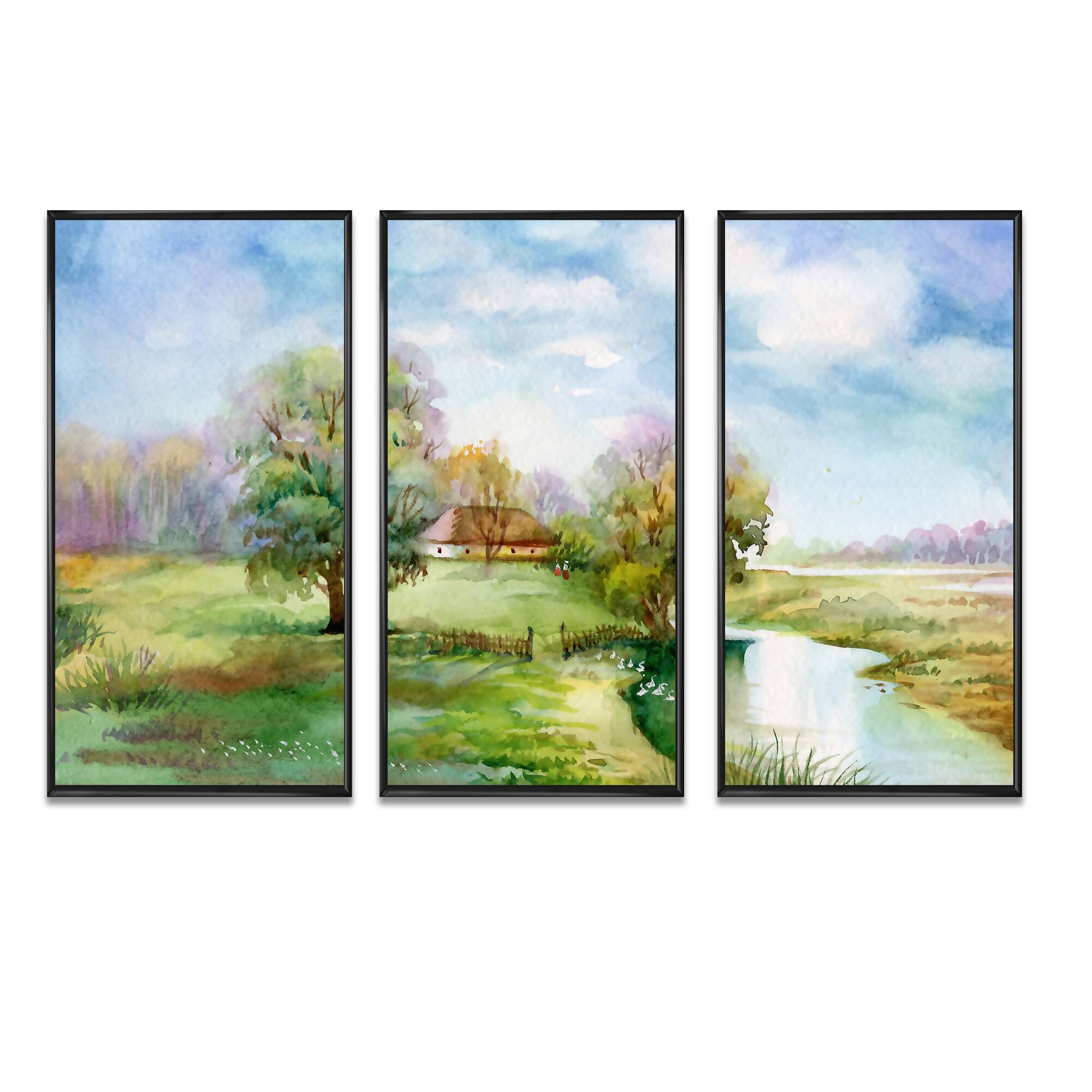 Designart "Countryroad In Next To Tree In The Green" Country Framed Art