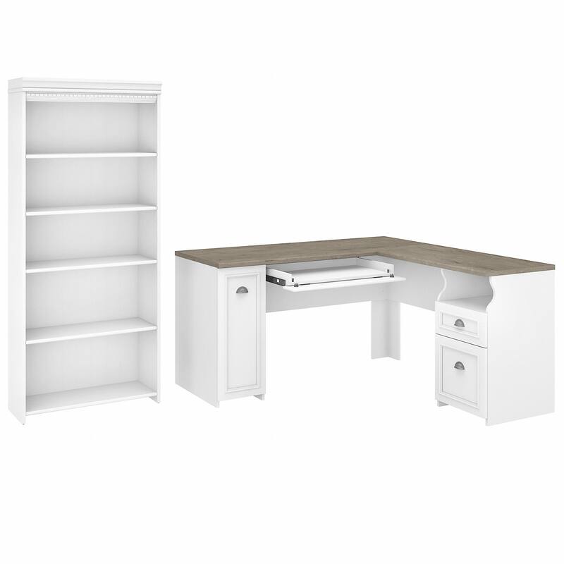 L-shaped Desk and 5-Shelf Bookcase