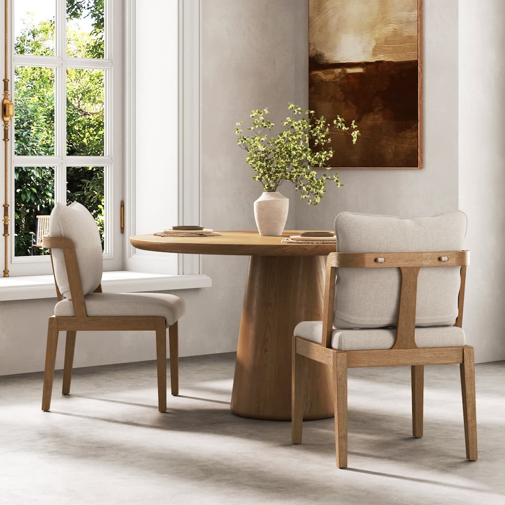 Chuck Scandinavian Upholstered Dining Chair with Curved Back with Cushion, Solid Wood Legs and Flax Upholstery