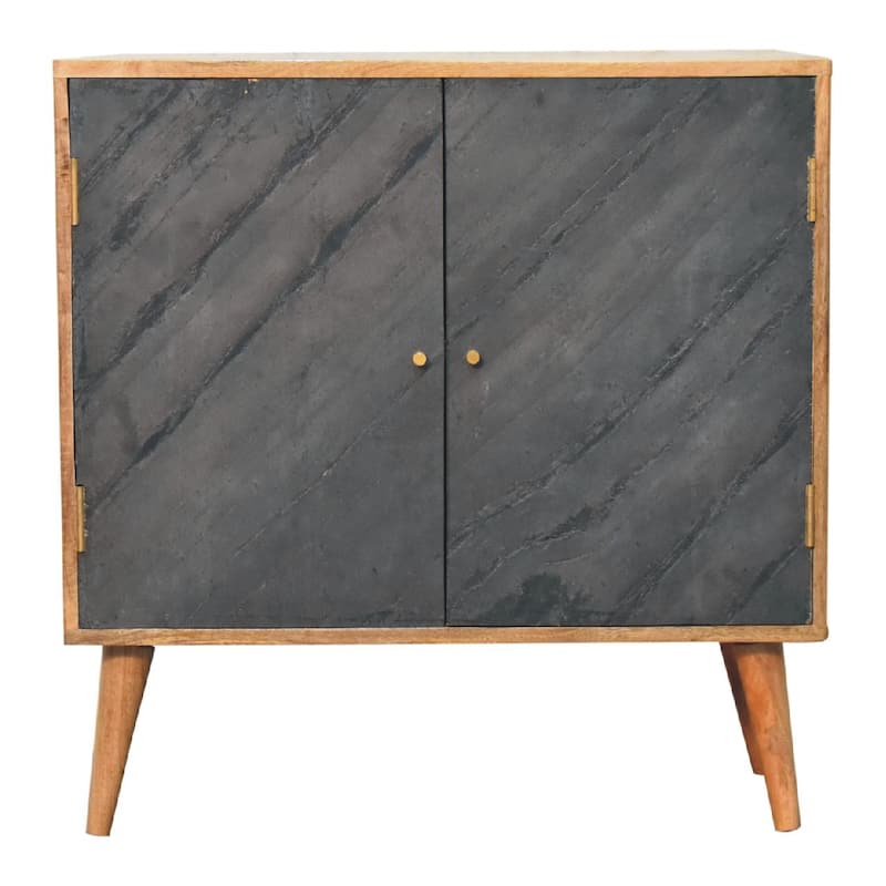 HomeRoots 30" Brown and Gray Solid Wood And Inlaid Slate Accent Cabinet With Two Doors