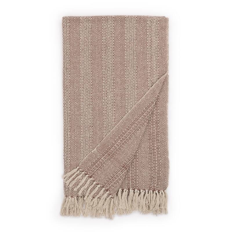 Indigo Road by Egypt Sherrod Anella Chevron Stripe Tasseled Cotton Rich 1-Piece Throw - 50" x 60" - Nutshell
