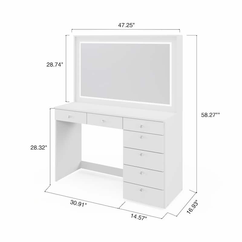 Boahaus Vanity Desk, Crystal Knobs, LED Lights, 7 Drawers