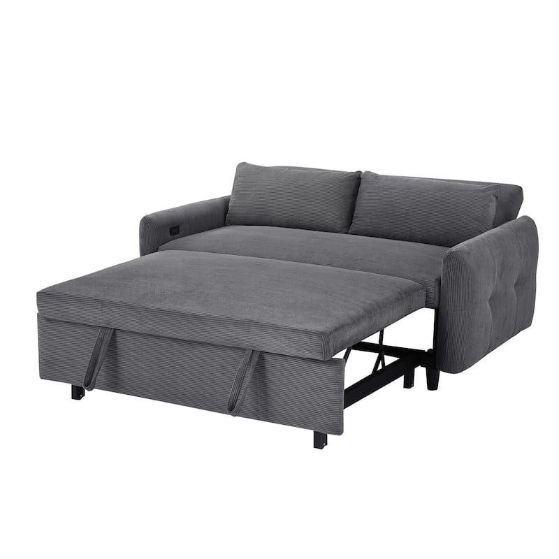 Pull-Out Sofa Bed Convertible Couch 2 Seat Loveseat Sofa Modern Sleeper Sofa With Two Throw Pillows And Usb Ports