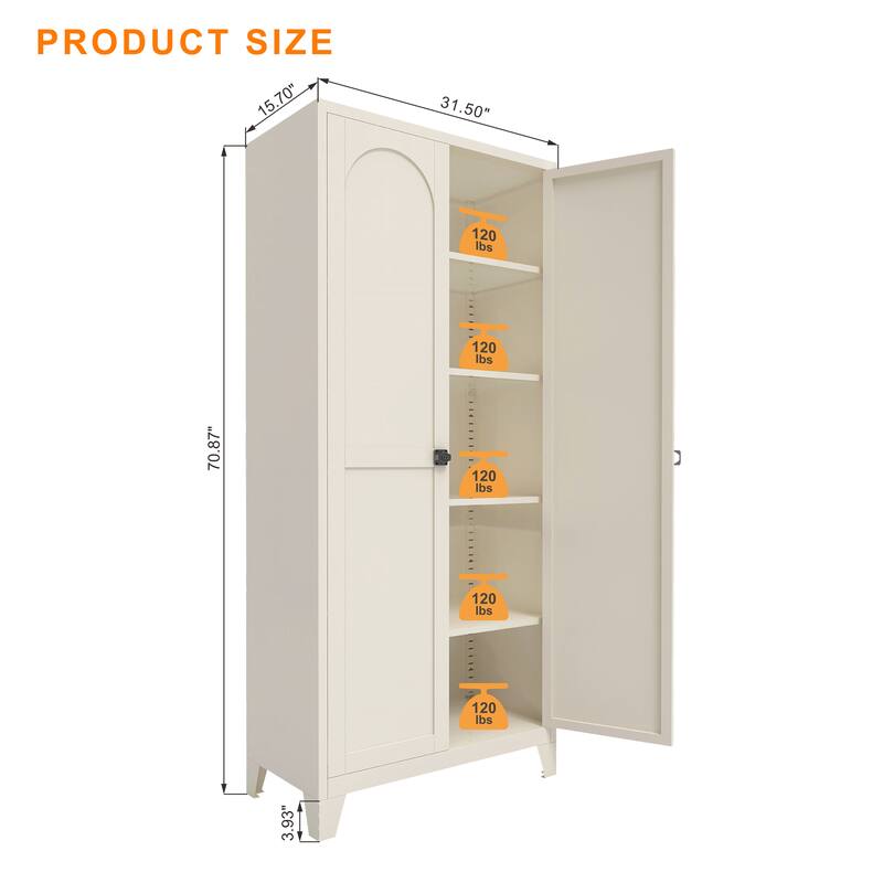 Metal Storage Cabinet with Combination Lock, Pantry Cabinet with 4 Adjustable Shelves & 2 Doors, Freestanding Steel Organizer