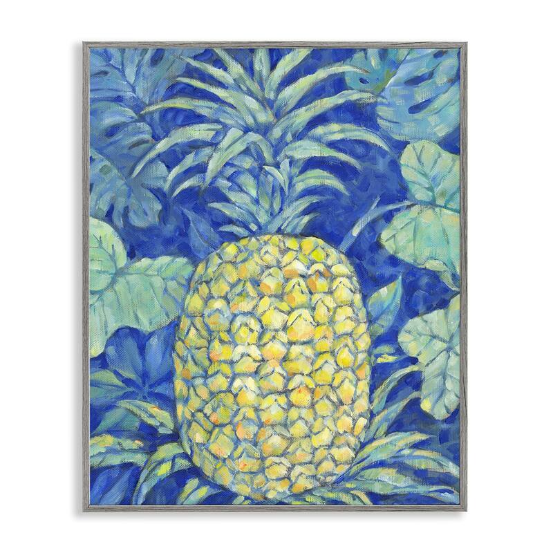 Stupell Blue Hawaii Pineapple Framed Giclee Art Design By Paul Brent - 11 x 14 - Grey