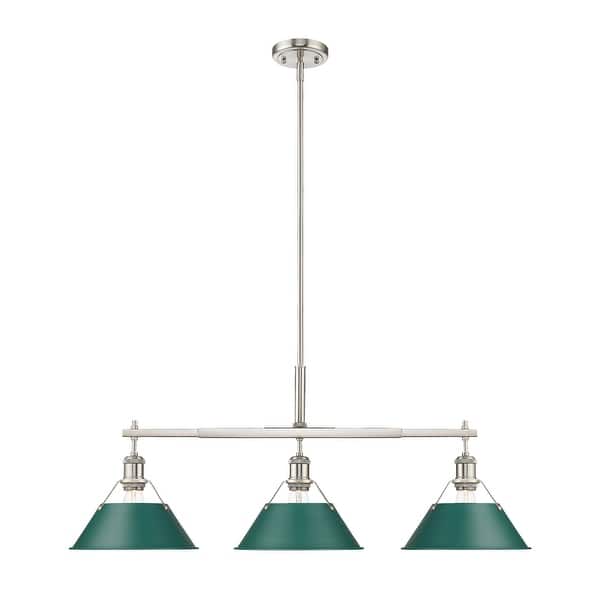 slide 2 of 3, Yep by Golden Lighting Orwell 3-light Island Light in Pewter and Pine Green shade - 3 Light Linear Pendant