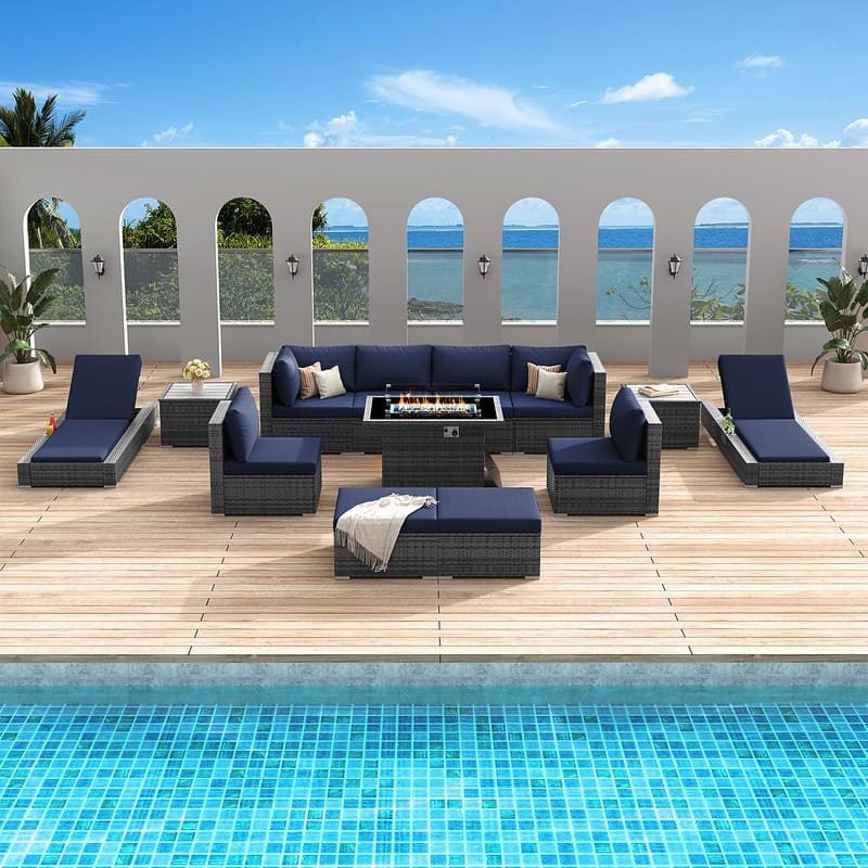 FINCATI 13 Pcs Patio Outdoor Wicker Furniture Sectional Sofa Set with Lounge Chair