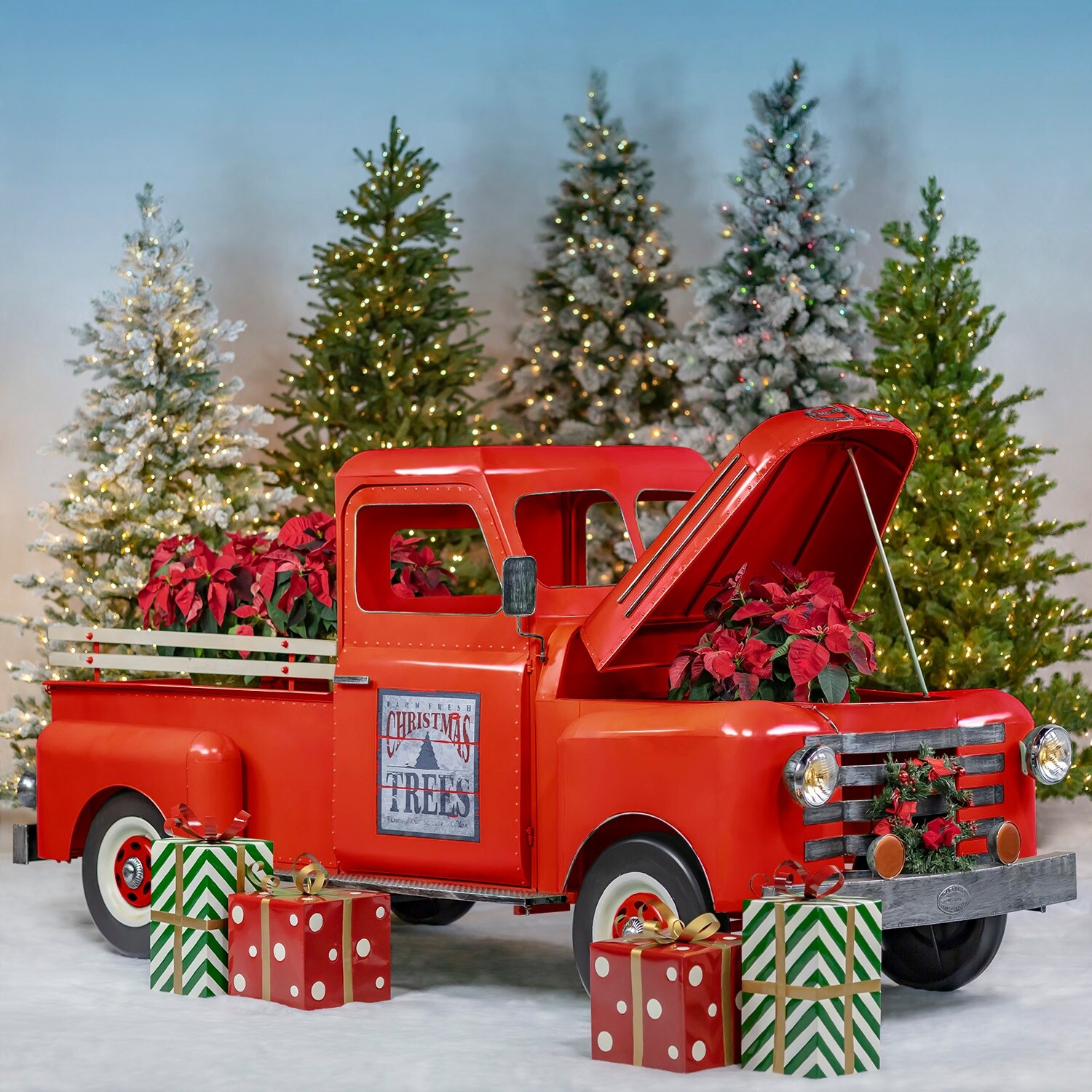 Large red outlet metal truck