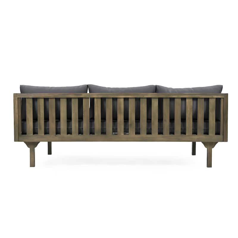 Daybed 3-Seater Slat Design Acacia Wood Waterproof Fabric Outdoor Lounger"