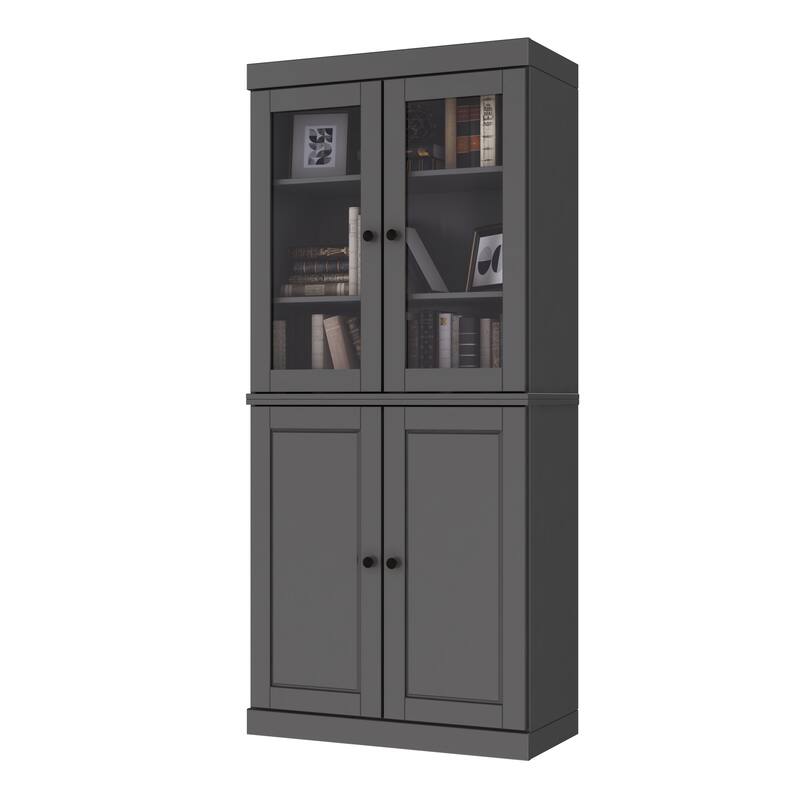 Palace Imports Solid Wood 6-Shelf Bookcase, Raised Panel Clear Glass Doors, Adjustable Shelves