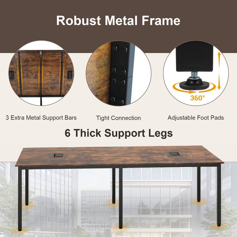 Engineered Wood Conference Table for 10 with Cable Grommets and Metal Frame