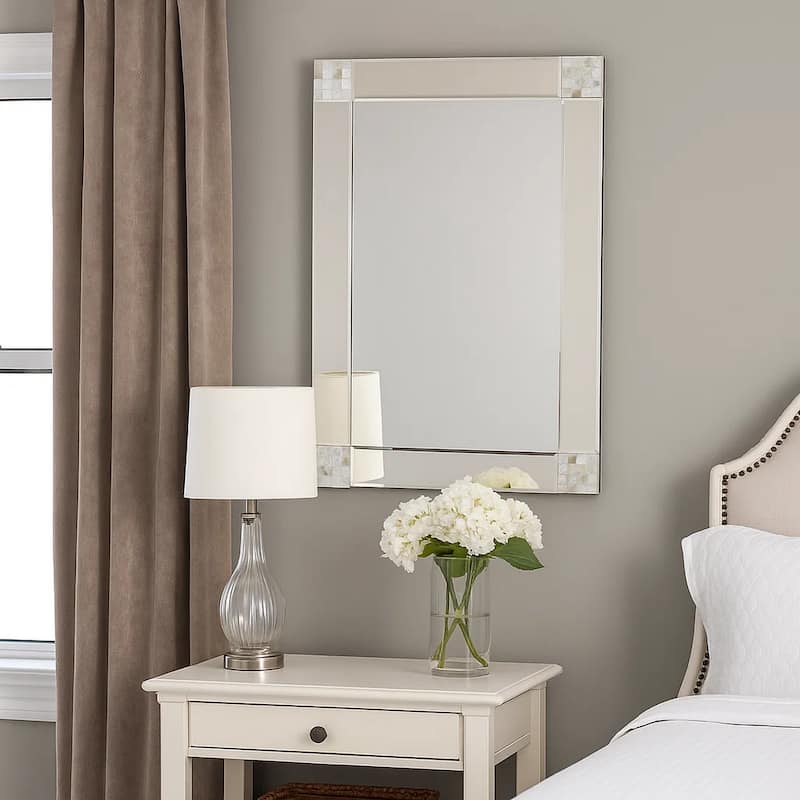 Rectangle Beveled Mirror with Mother of Pearl Accent, Silver