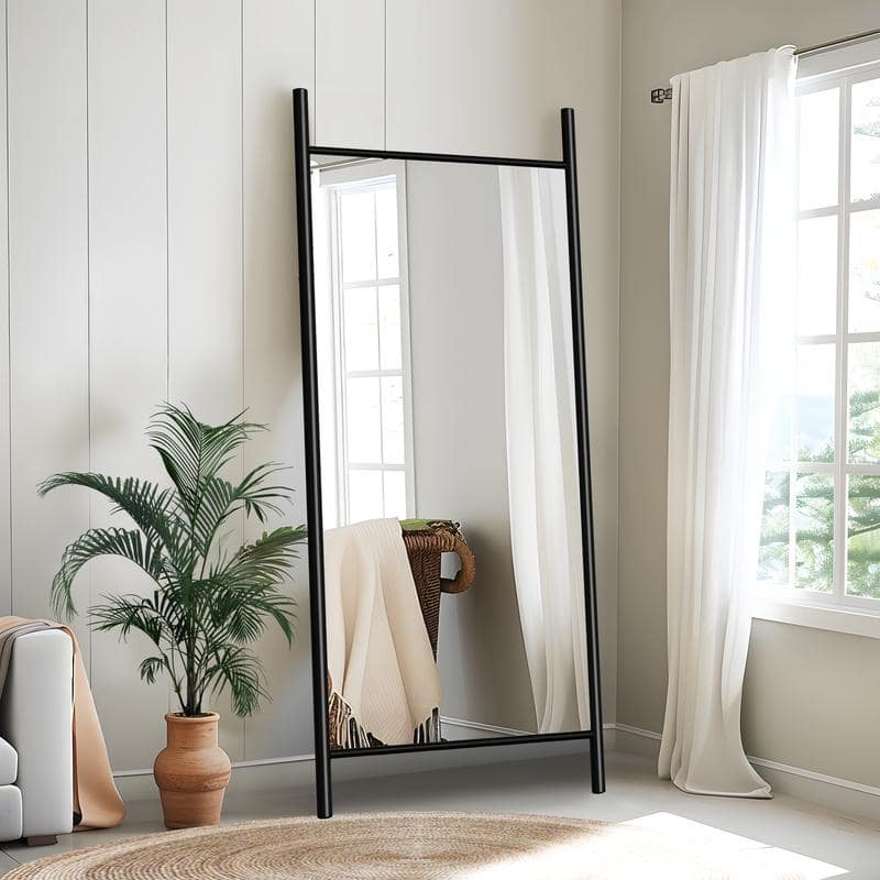Ladder-Style Arched Solid Wood Framed Full Length Leaning Mirror