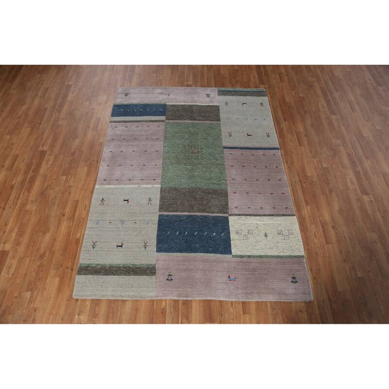 Grey Tribal Gabbeh Indian Area Rug Hand-Knotted Wool Carpet - 5'3" x 7'6"