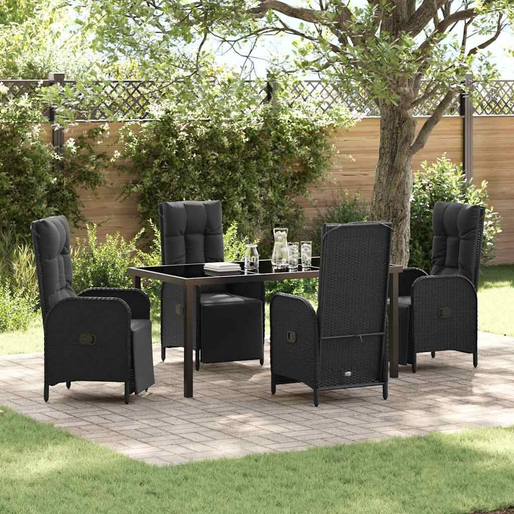 vidaXL Garden Dining Set with Cushion Black Poly Rattan