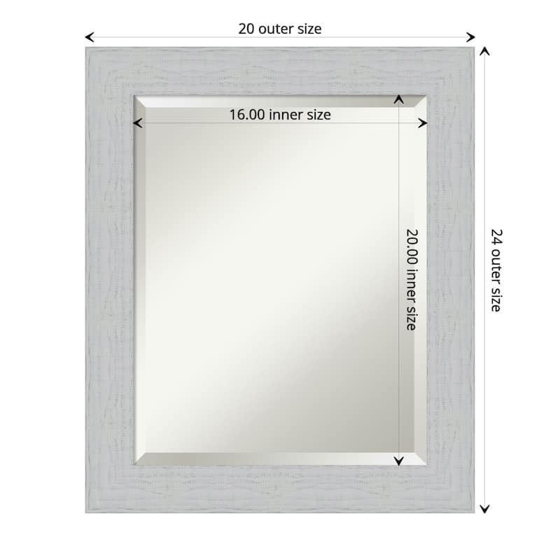 Beveled Wood Bathroom Wall Mirror - Shiplap White Frame - Outer Size: 20 x 24 in