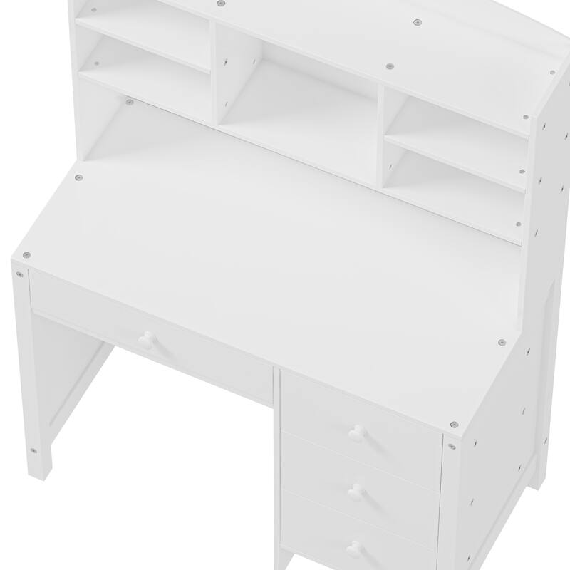 40" Home Executive Desk and Chair Set with 4 Drawers, Retro Computer Desk Office Table Study Desk with Storage Bookshelf