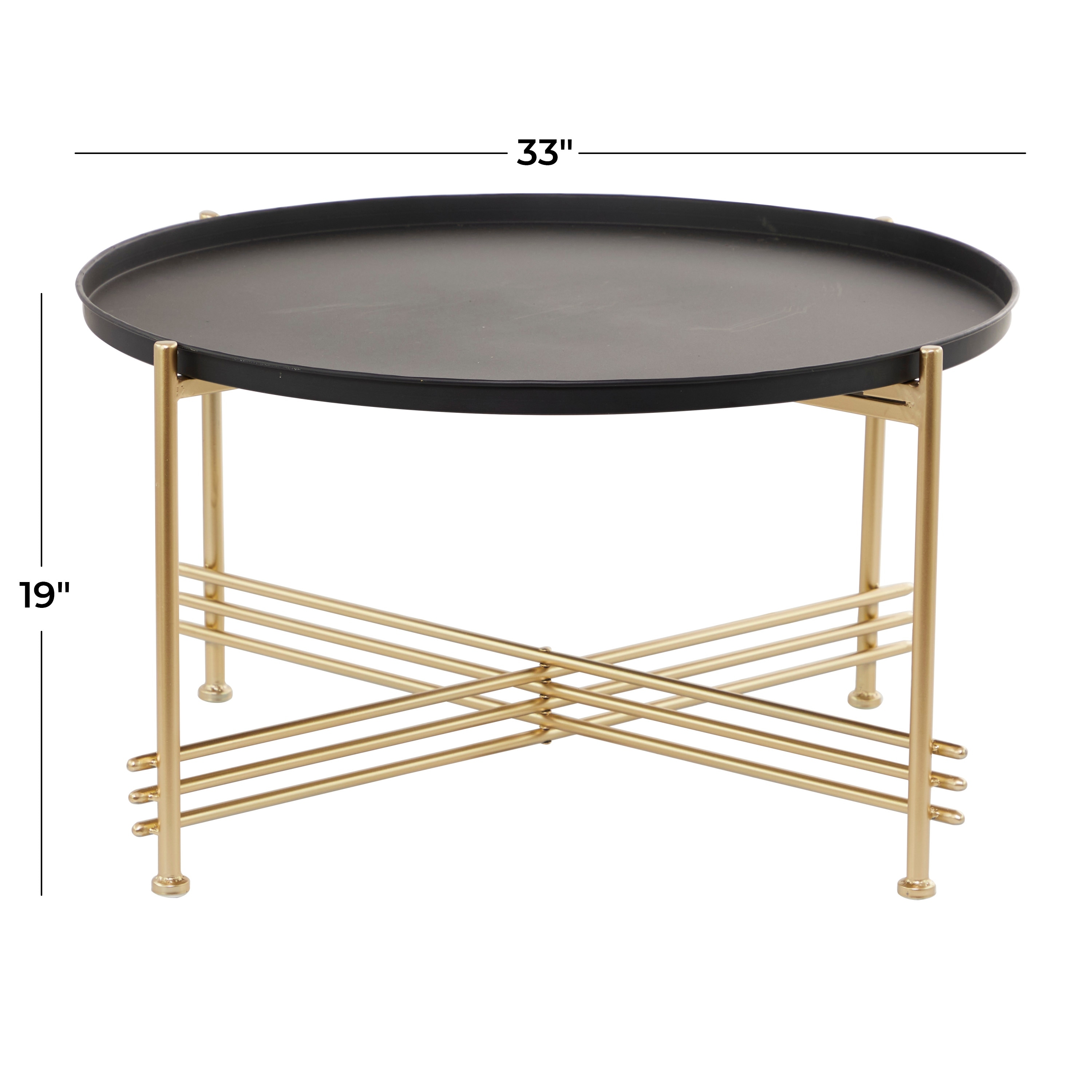 Black Metal Tray Top Living Room Coffee Table with Gold X Shaped Base 33 x 33 x 19 On Sale Bed Bath Beyond 35490293