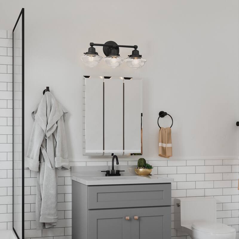 Schoolhouse Modern Industrial Farmhouse Wall Mount 3-Light Indoor Dimmable - Matte Black - Matte Black