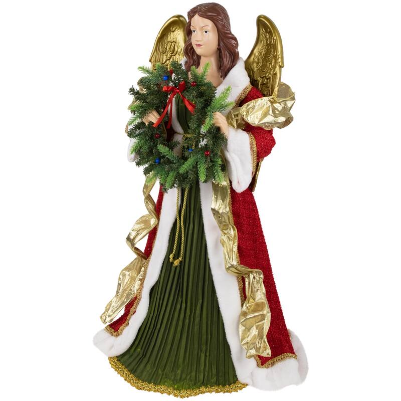 Commercial Size Angel Christmas Tree Topper with Wreath - 3' - Red and Green - Unlit