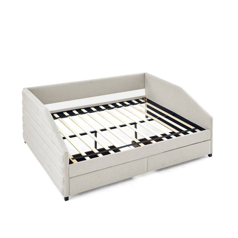 Trundle Upholstered Tufted Daybed Sofa Bed with Two Drawers Linen Fabric