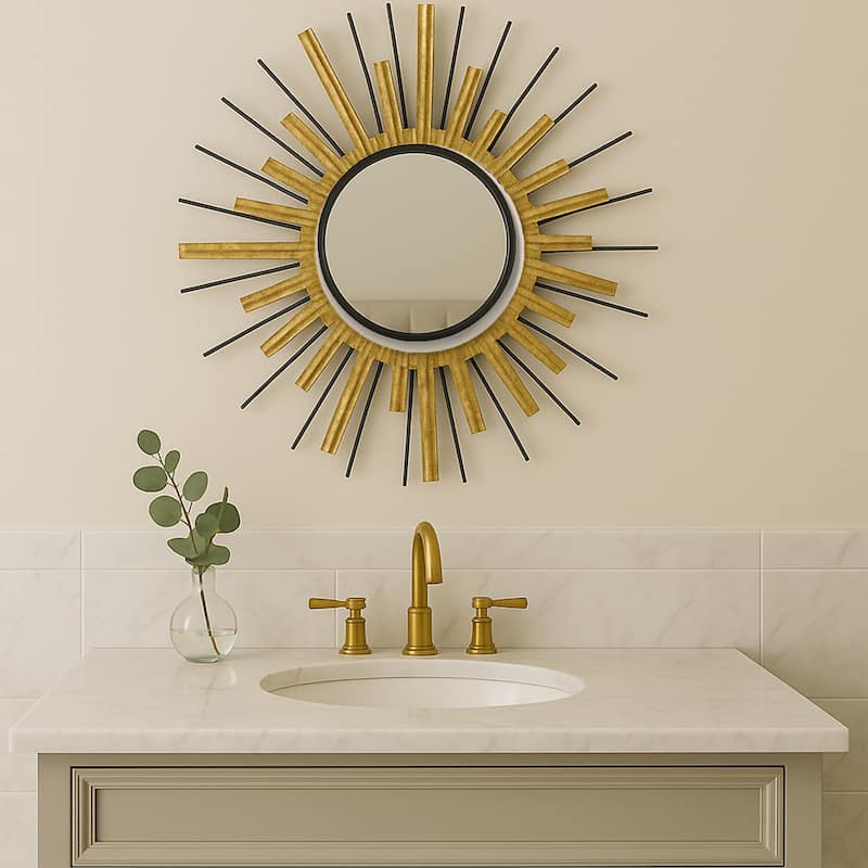 Gold Sunburst Round Mirror Wall Art Oversized Accent Decor 32"