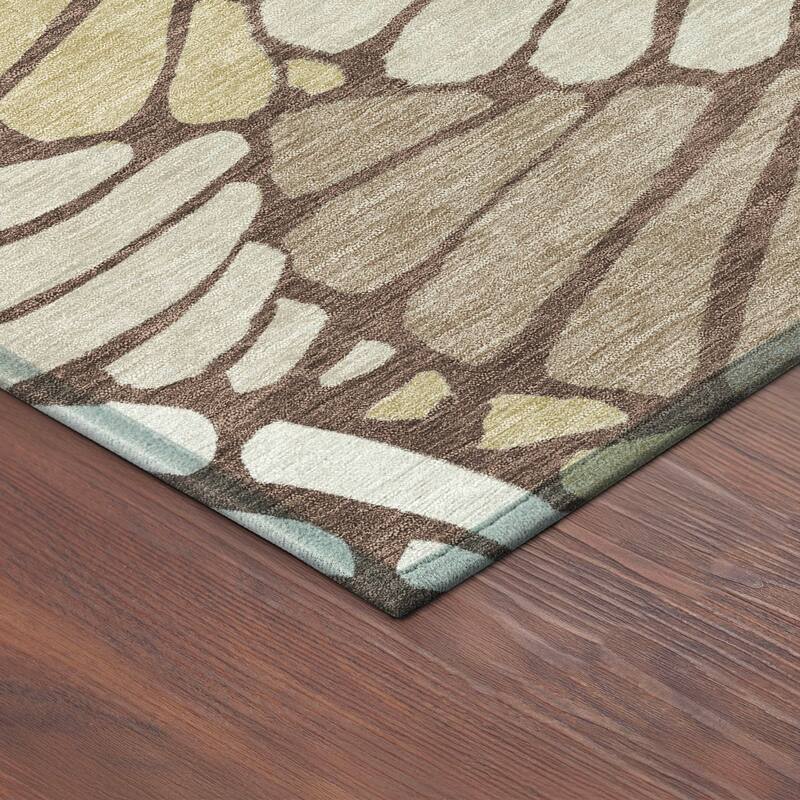 Machine Washable Indoor/ Outdoor Floral Modern Chantille Rug