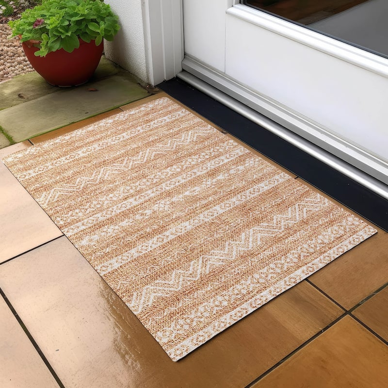Machine Washable Indoor/ Outdoor Chantille Stripes Boho Rug - Terracotta - 1'8" x 2'6"