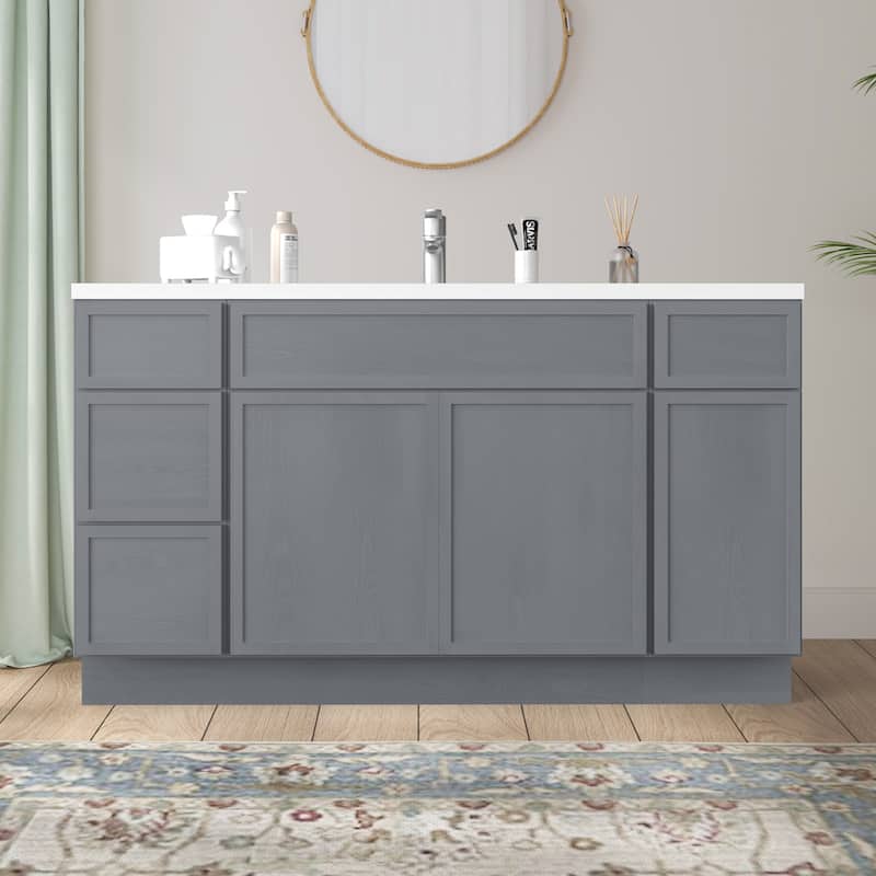 Vanity Art 57" Birch Freestanding Bathroom Vanity Cabinet without Top - Silver