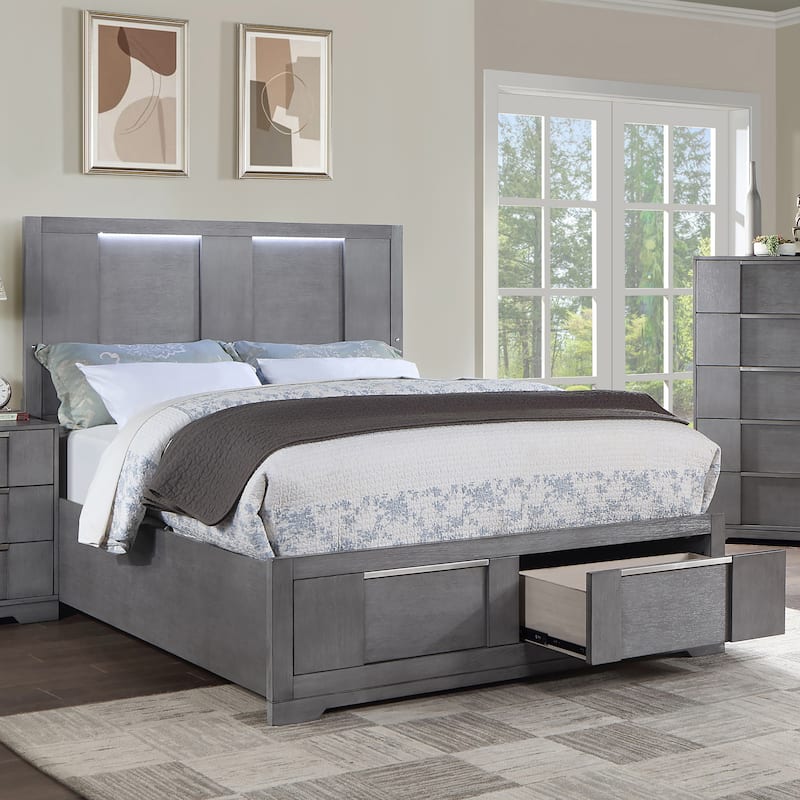 Furniture of America Tona Contemporary 5-Piece Grey Wood Storage Platform Bedroom Set with LED Lights