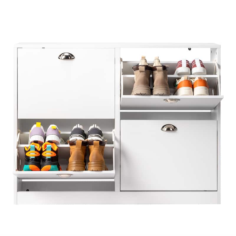 White Shoe Cabinet with 8 Large Drawers and Adjustable Storage Rack for Entryway and Hallway - 40.16”W x 9.84”D x 30.91”H