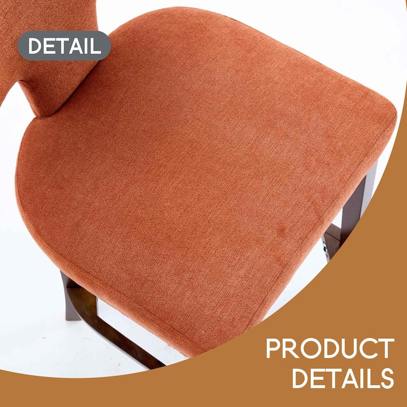 Mid Century Modern Counter Height Bar Stools Set of 2, Farmhouse Linen Fabric Upholstered Accent Chair Curved Backrest