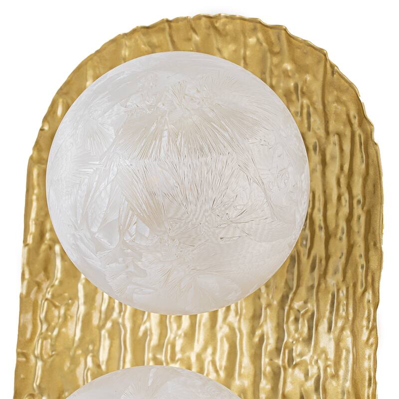 2-Light Textured Gold Metal Wall Sconce Frosted Crackled Glass Globe