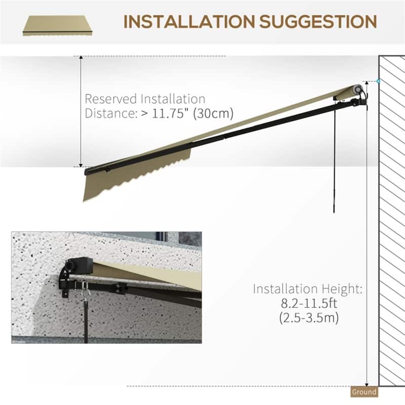 Polyester Aluminum Steel Manual Retractable Outdoor Awning - 141.75" W x 118" D