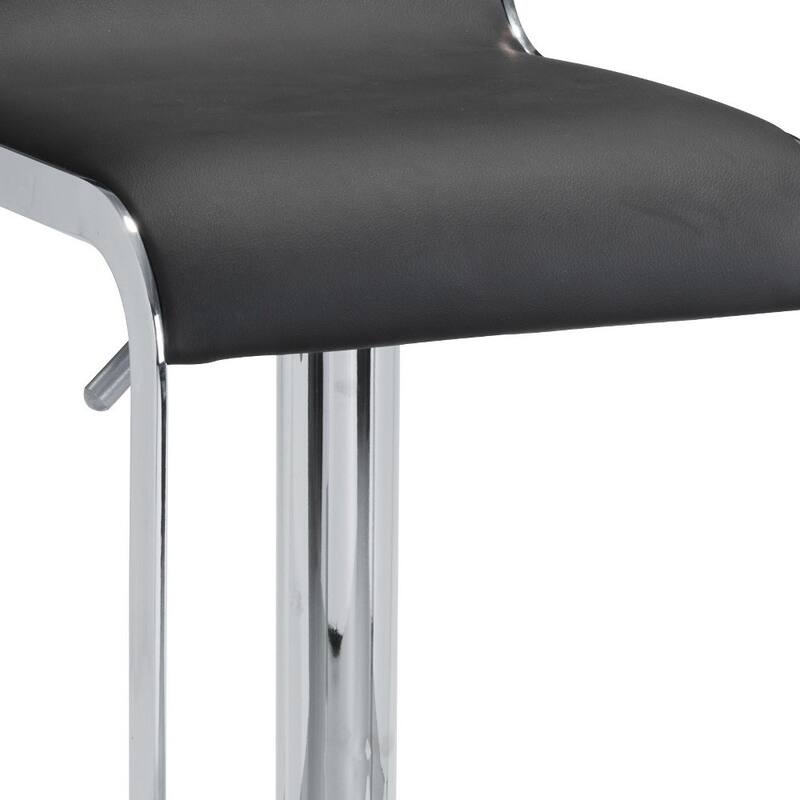HomeRoots Black and Silver Faux Leather and Steel Adjustable Height Swivel Bar Chair