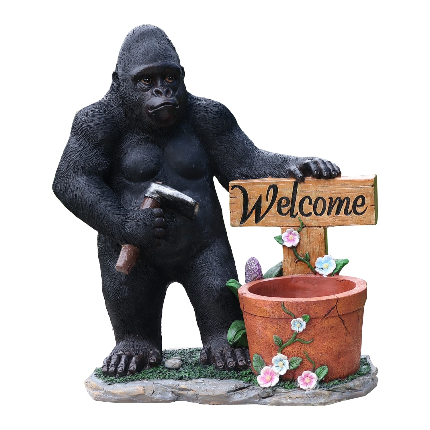 Outdoor Garden Sculpture Chimpanzees Flower Pot Planter - Unique Yard Statue Decoration, Interesting Law Outdoor Ornament