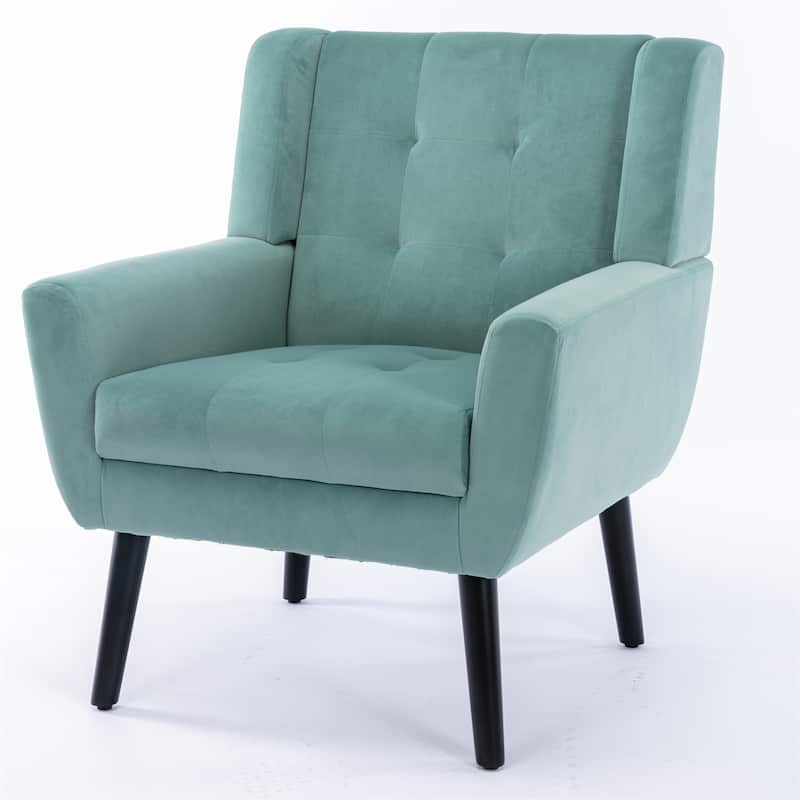 Mint Green Velvet 29.53" Buttons Tufted Accent Chair with Black Legs