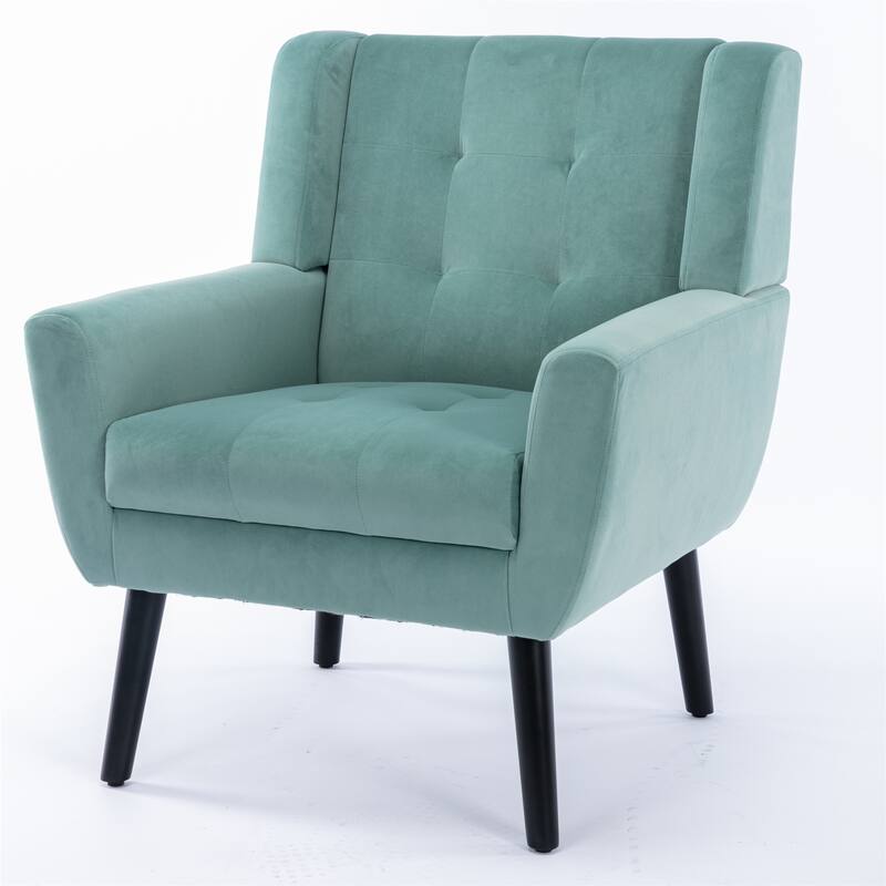 Mint Green Velvet Modern 29.53" Upholstered Buttons Tufted Accent Chair with Black Solid Wood Legs