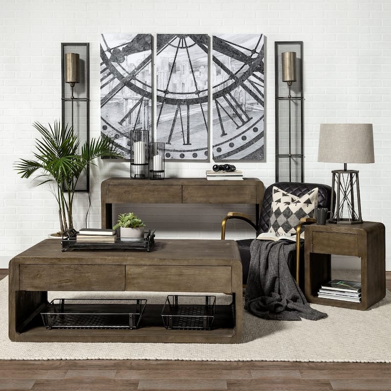 Bronze Metal Table Lamp Base with Beige Drum Shade 3 Way Switch - 16” x 16” x 28.5” (D x W x H)