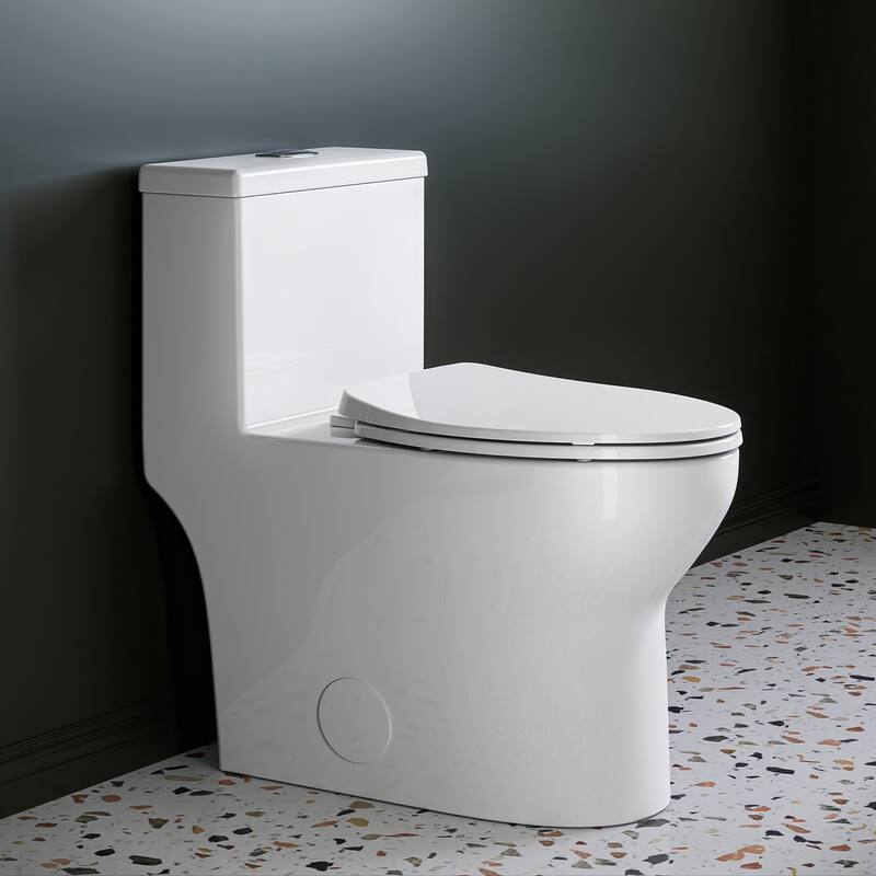 HOROW White Elongated One Piece ADA Height Toilet Dual Flush 0.8/1.28 GPF Flush with Durable Fill Valve - N/A - White